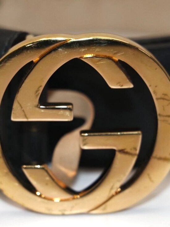 Gucci Interlocking Gold GG Belt 370543 Size 36 - Black/Brown women main image 8